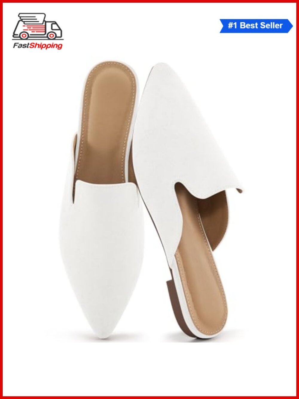 Pointed Toe Mules Women Comfortable Backless Loafers Memory Foam Slip On Flats